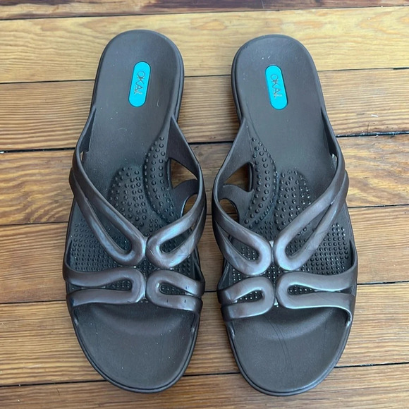 Oka-B.Soothing Jasmine Slide Spa Sandals in Brown- Discontinued Style  - Size L - Picture 1 of 8